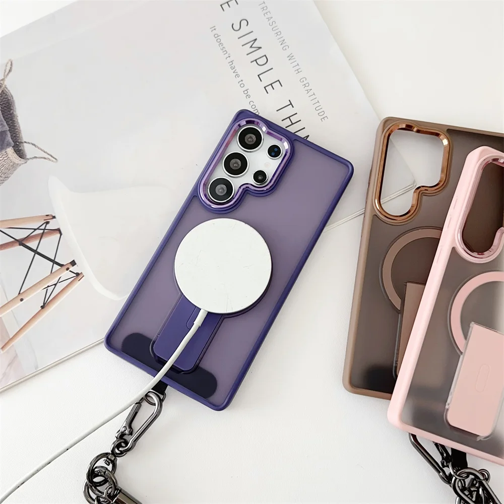 For Magnetic Wireless Charge Phone Case For Samsung Galaxy S26 S26Plus S26 Ultra S25 S24 With Lanyard Shockproof Bumper Cover