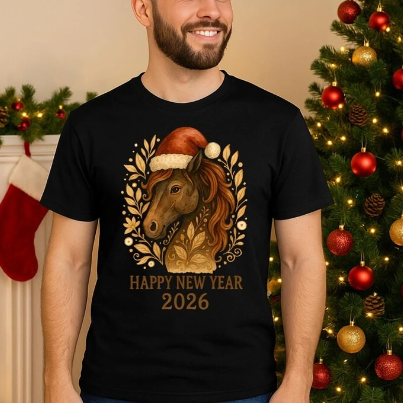 السنة الجديدة النار الحصان PNG حزمة خط الفن الحصان سانتا قبعة عيد الميلاد Clipart Crewneck عالية الجودة القطن رجالي الجرافيك بلايز #4