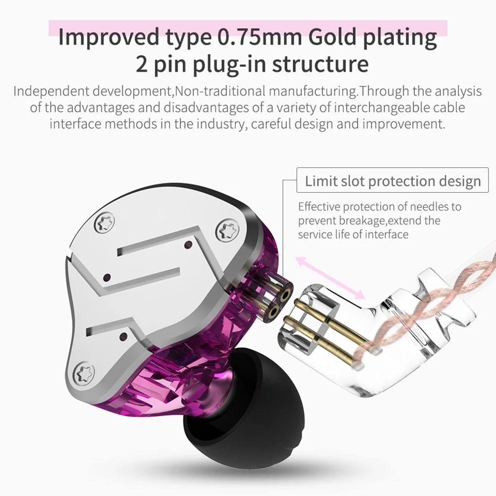 KZ-ZSN سماعات رأس معدنية بتقنية هجينة 1BA + 1DD HIFI Bass سماعات أذن بتقنية هجينة HIFI سماعات أذن داخل الأذن