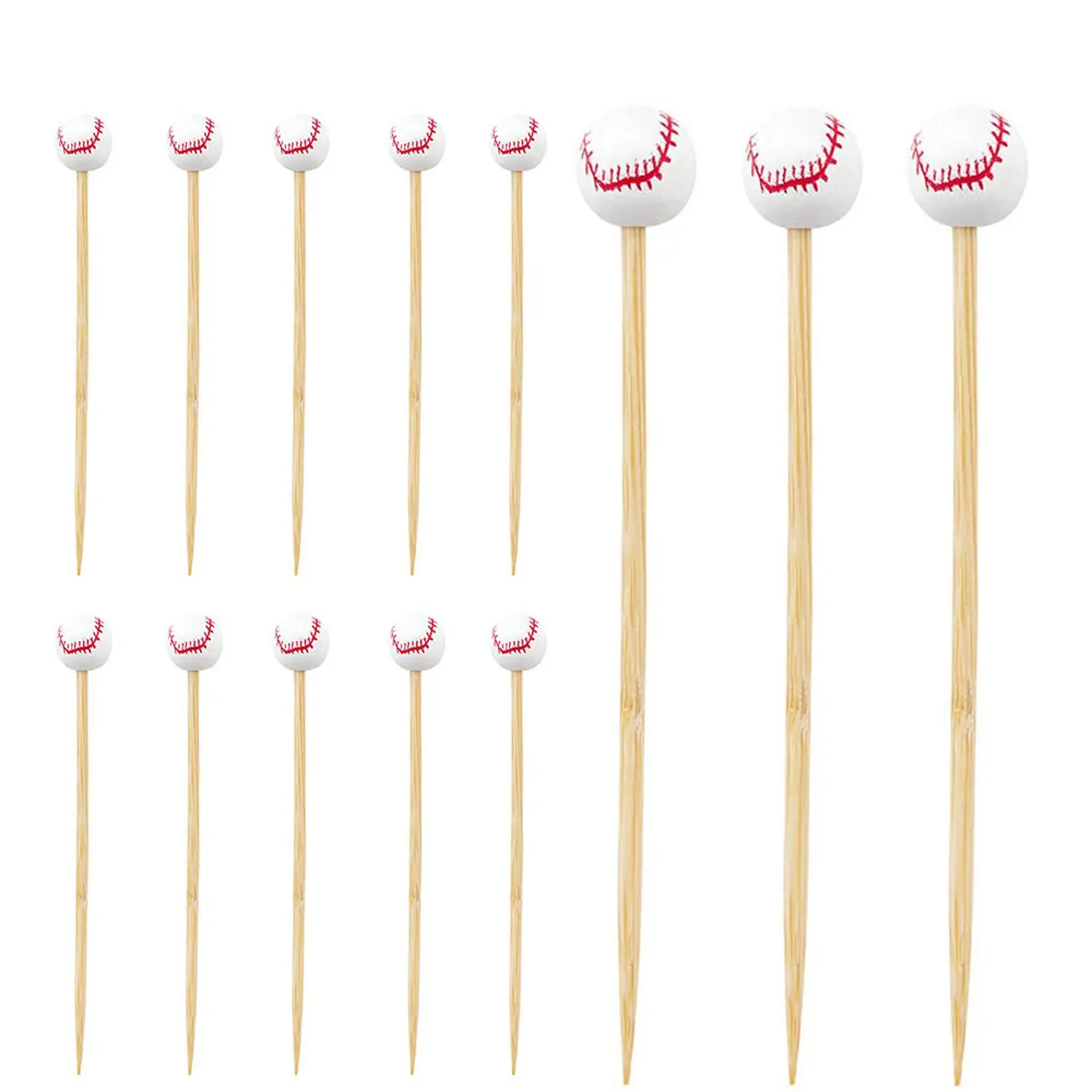 

100 Pieces x Home Party Wedding Supplies Disposable 120mm Cocktail Baseball Bamboo Pick Skewers