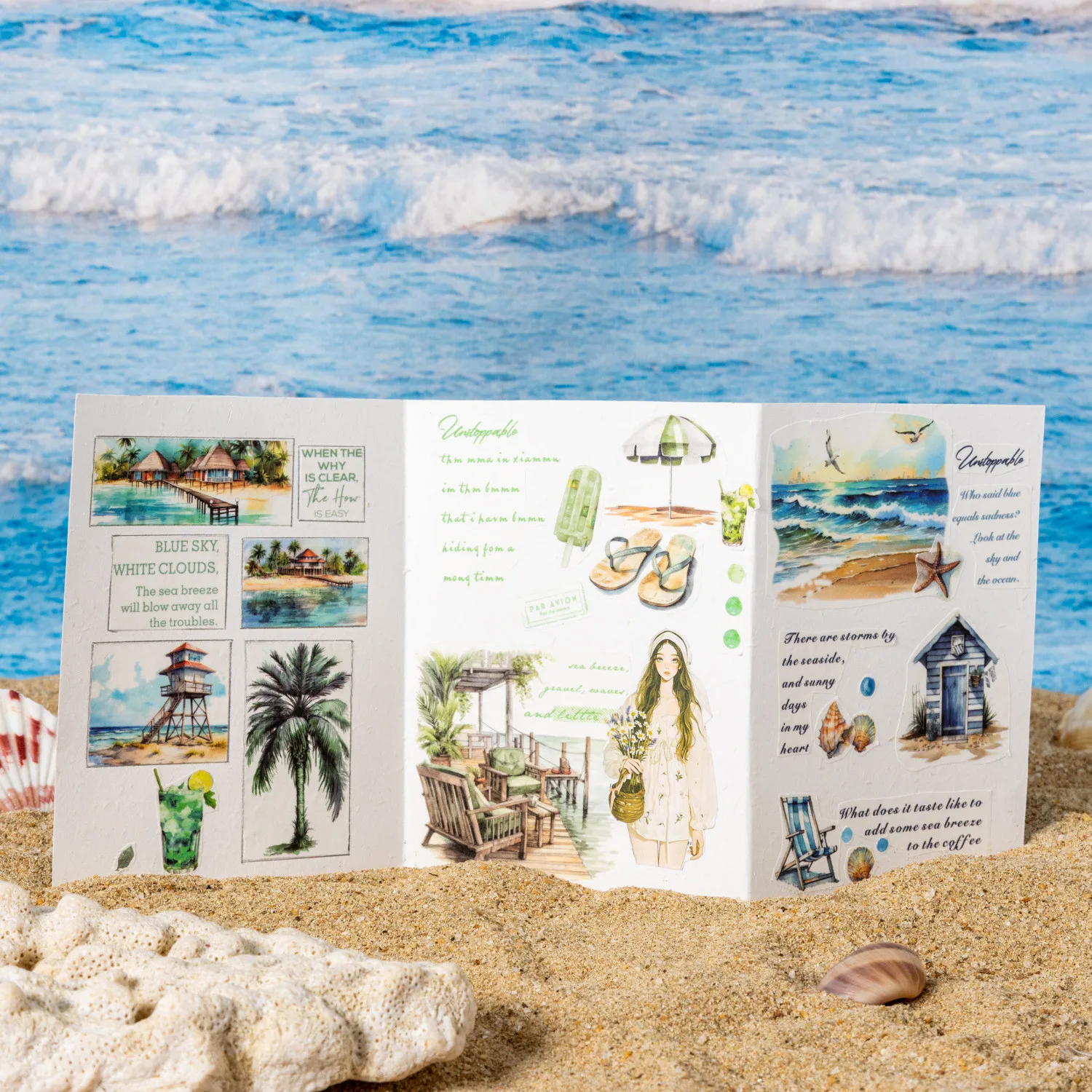 Set di nastri Washi da viaggio estivo nastri decorativi per mascheratura al tramonto da spiaggia per feste hawaiane fai da te Scrapbook confezione regalo artigianato