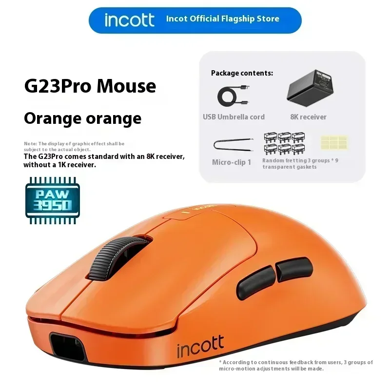 Incott G23 Pro Dual-Mode Bluetooth Wireless 8k Personalizza Basso Ritardo Ergonomia E-Sport Mouse da Gioco Accessori per Laptop Ufficio