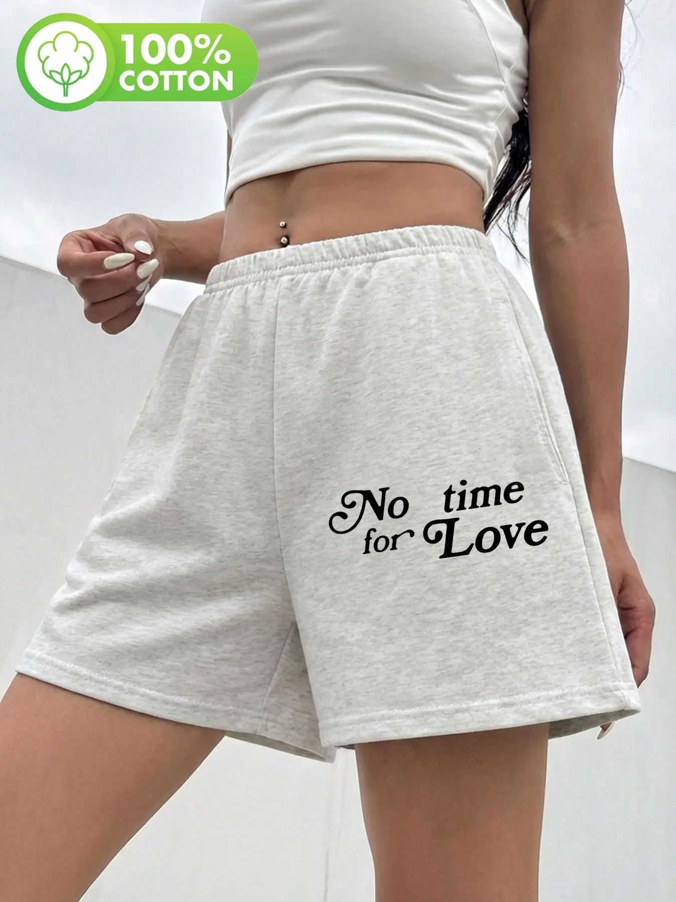 

Женские повседневные шорты в ретро-стиле с принтом «No Time for Love», свободные, из хлопка, с высокой талией, универсальные.