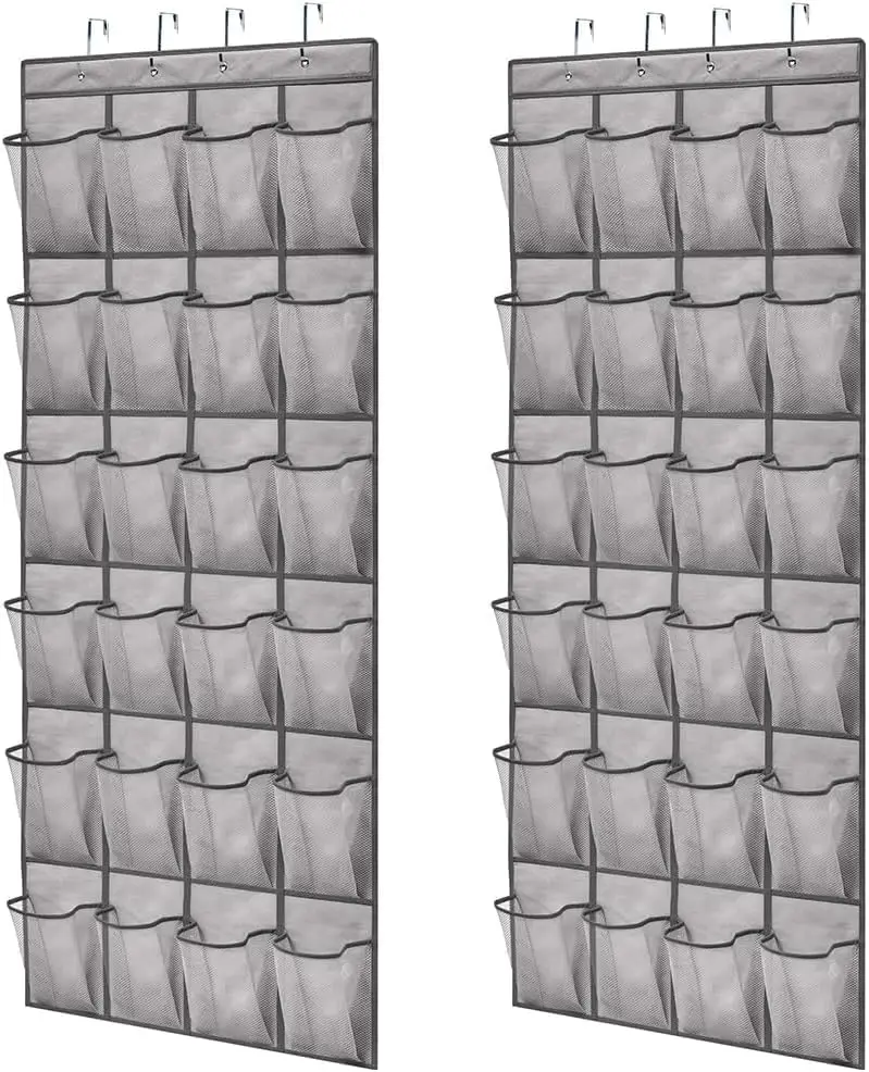 

Over the Door Shoe Organizer, 2 Pack, 24 Breathable Mesh Pockets, Space Saving Hanging Storage Holder
