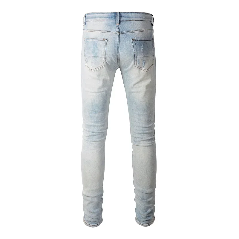 

Street Fashion Designer Men Jeans Retro Light Blue Elastic Slim Patch Ripped Jeans Men Punk Trousers Hip Hop Brand Pants Hombre