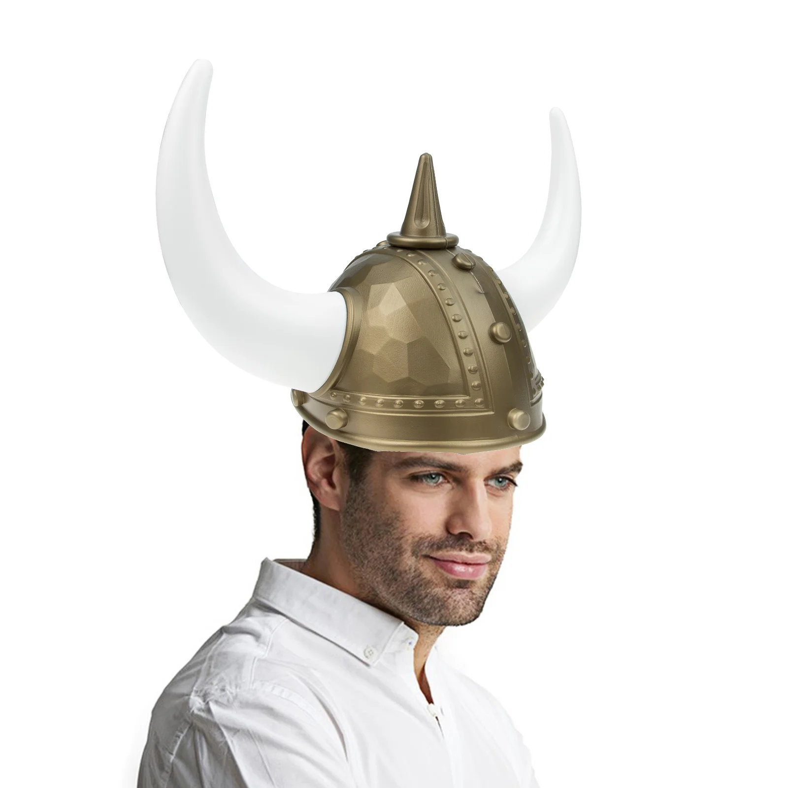 

Viking Horn Hat Ox Costume Golden Color Adult Men Lightweight Comfortable Decorative Halloween Masquerade Party