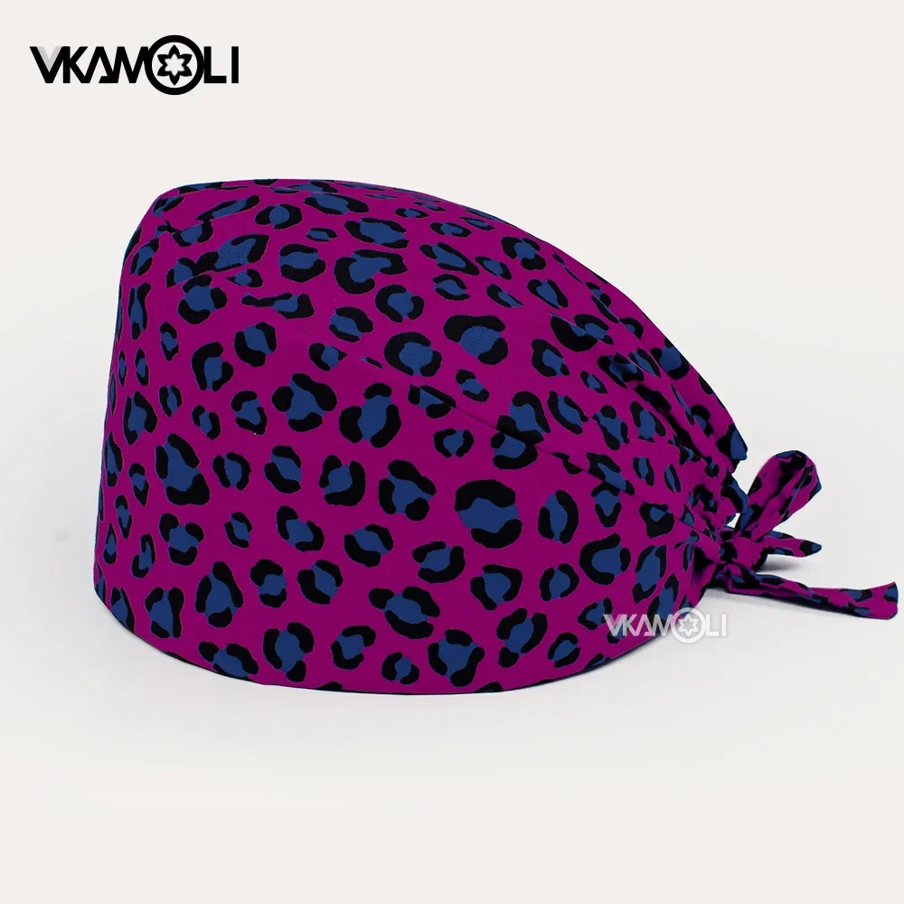 Scrub hat berretto da salone di bellezza stampa leopardo Scrub cap cappello da laboratorio da laboratorio cappello da lavoro per allattamento taglia unica Multi colore