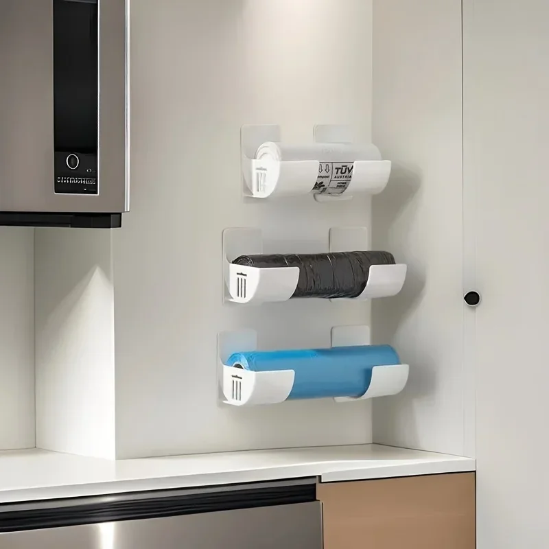 4pcs Adjustable Wall-Mounted Garbage Bag Rack - Multi-Function Storage Rack for Kitchen Bathrooms, Space-Saving Design Hooks