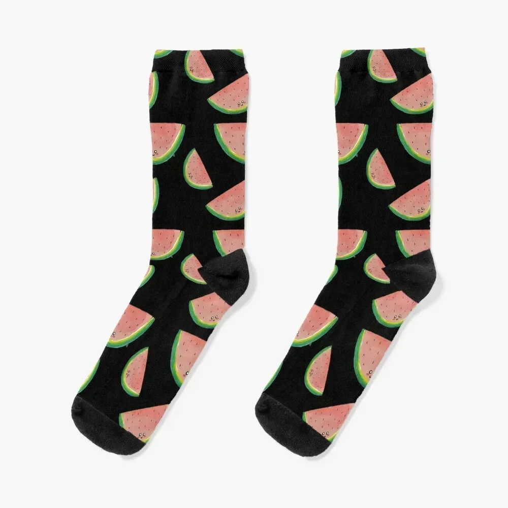 WaterColorMelon - A Cute, Happy Watermelon Slice Illustration, Fresh Summertime Fun Socks kawaii sport Ladies Socks Men's