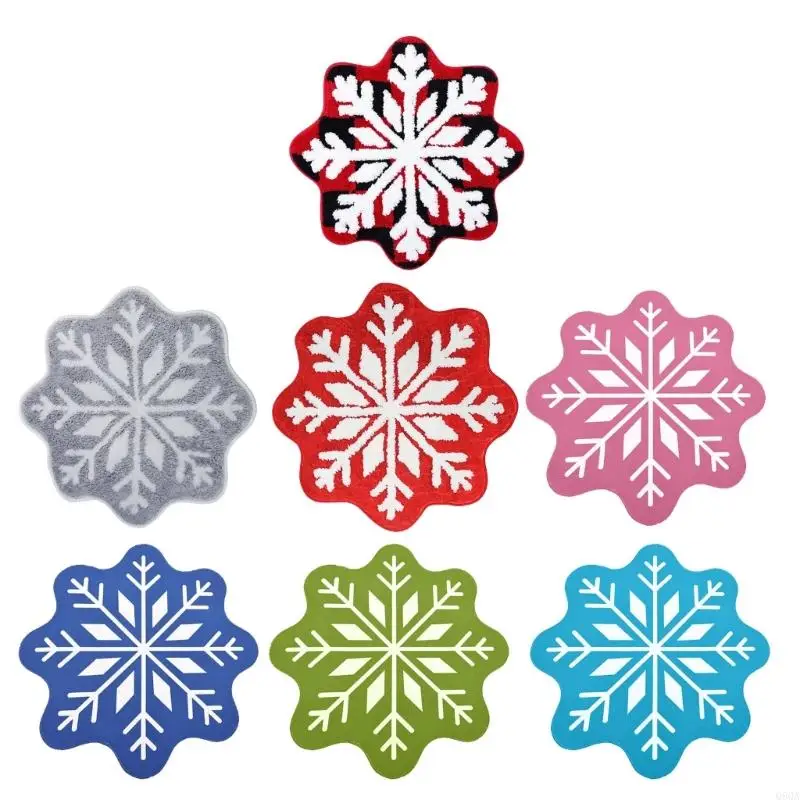 Q9QA Holiday Season Decorative Floor Mat Soft Plushie Christmas Snowflake Shape Bathroom Rug Antislip Absorbent Floor Mat