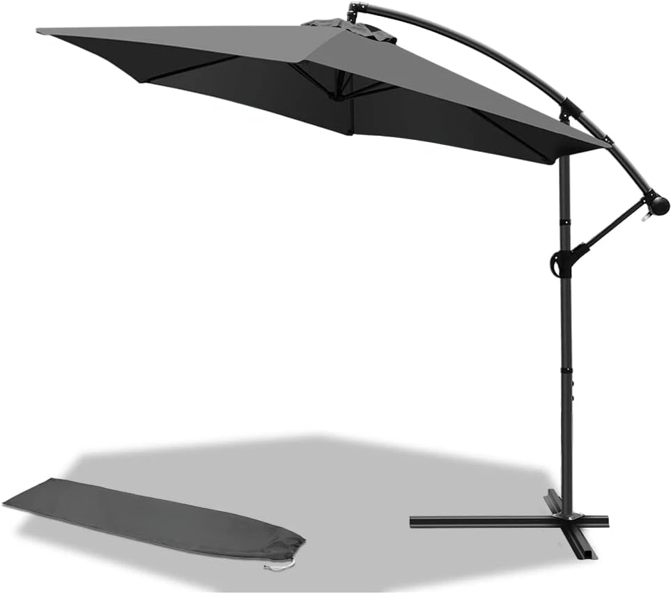 Sombrilla Excentrico de 300 cm, Sombrilla de Jardín con Manivela y Funda Protectora, Protección UV, Gris,Paraguas al aire libre
