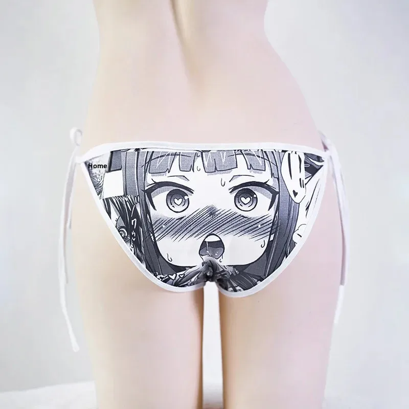 Women Underwear Breathable Side Tie Panties Low-rise Underpants Anime Cartoon Printing Briefs Adjustable Sides Panties