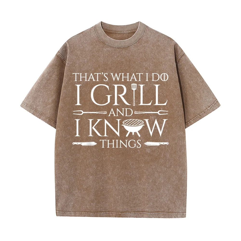 New T-Shirts Men Fun I Grill And Know Things Meat Lover Barbecue Dad Gift T-Shirt Small Shirts Designer Clothes Man Short Sleeve