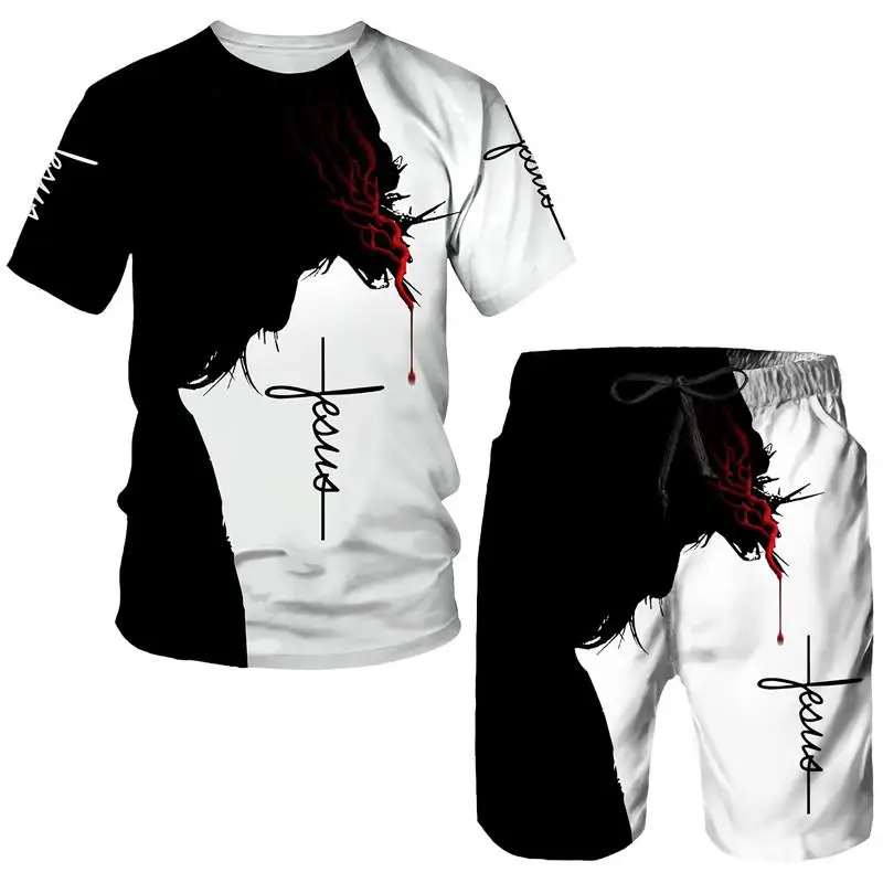 2025 3D Printed Sports Suit Men's Beach Casual Round Neck Short Sleeved T-shirt Shorts Two-piece Sports Men's Clothing