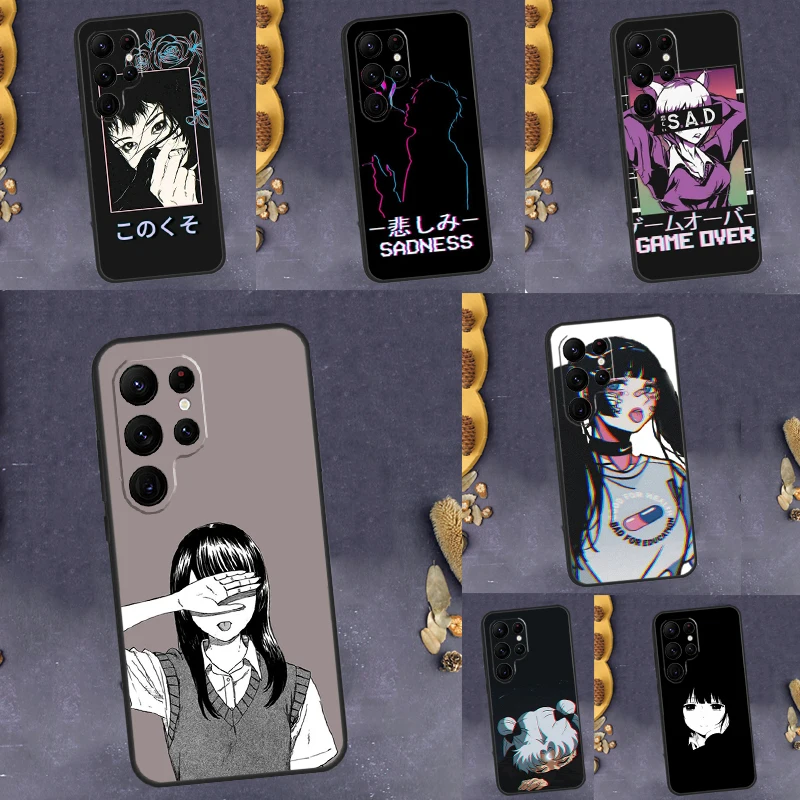 Vaporwave Aesthetic Sad Anime Case For Samsung Galaxy S23 S22 S21 Ultra S20 FE S8 S9 S10 Plus Note 10 20 Ultra Cover