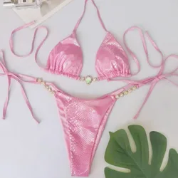 Pink Sexy Bikinis Swimsuits With Rhinestones Women Swimwear Female Push Up Bikini Beach Swim Wear Bathing Suits Pool Bather 2025