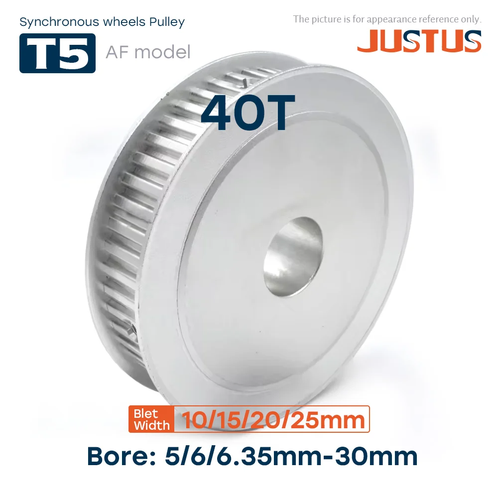 

40T T5 AF Тип зубчатого шкива Диаметр 5/6/6,35-30 мм Шаг зубов 5 мм Для T5 Ширина 10/15/20/25 мм Синхронный ремень колес