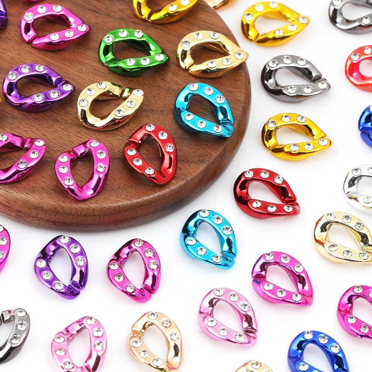 30/60pcs Random Color Rhinestone Hollow Chain Link Acrylic Beads 15*19mm Loose Beads For Bracelet Jewelry DIY Craft Making