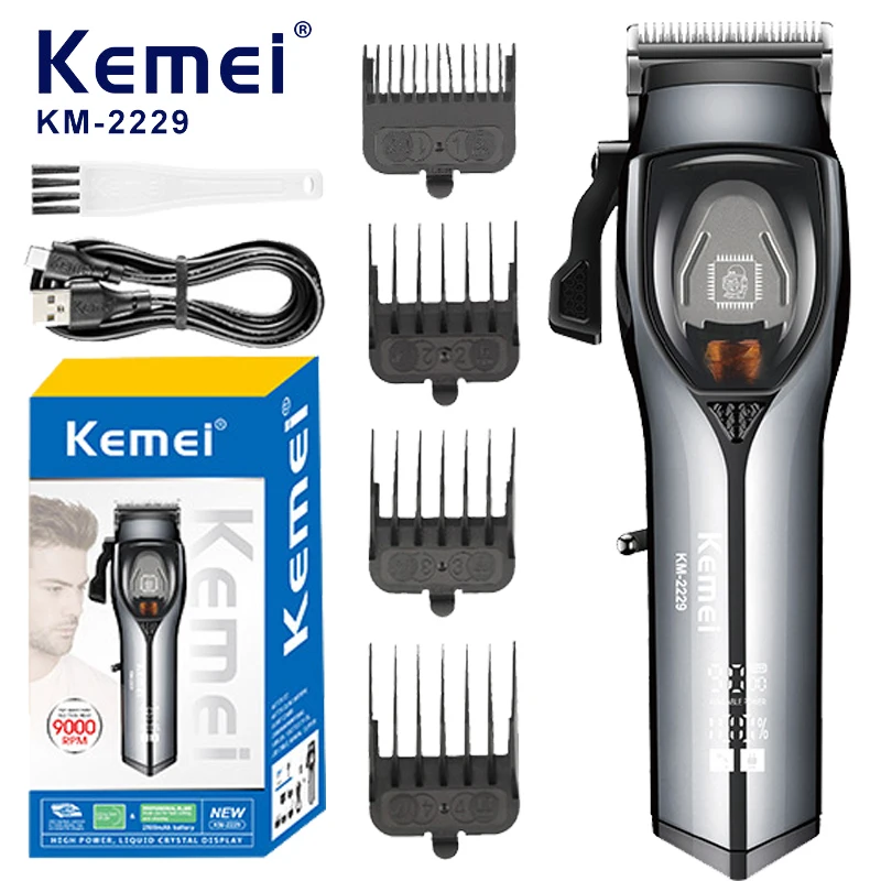 

Kemei Hair Cutting Machine Professional Electric Trimmer Rechargeable Barber Hair Clipper Cordless for Men Adjustable Kit