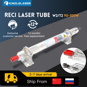 KINDLELASER Reci W2/T2 90W-100W צינור לייזר CO2 אריזה בטוחה קוטר. מכונת חיתוך וחריטה בלייזר CO2 בקוטר 80mm/65mm S2 Z2