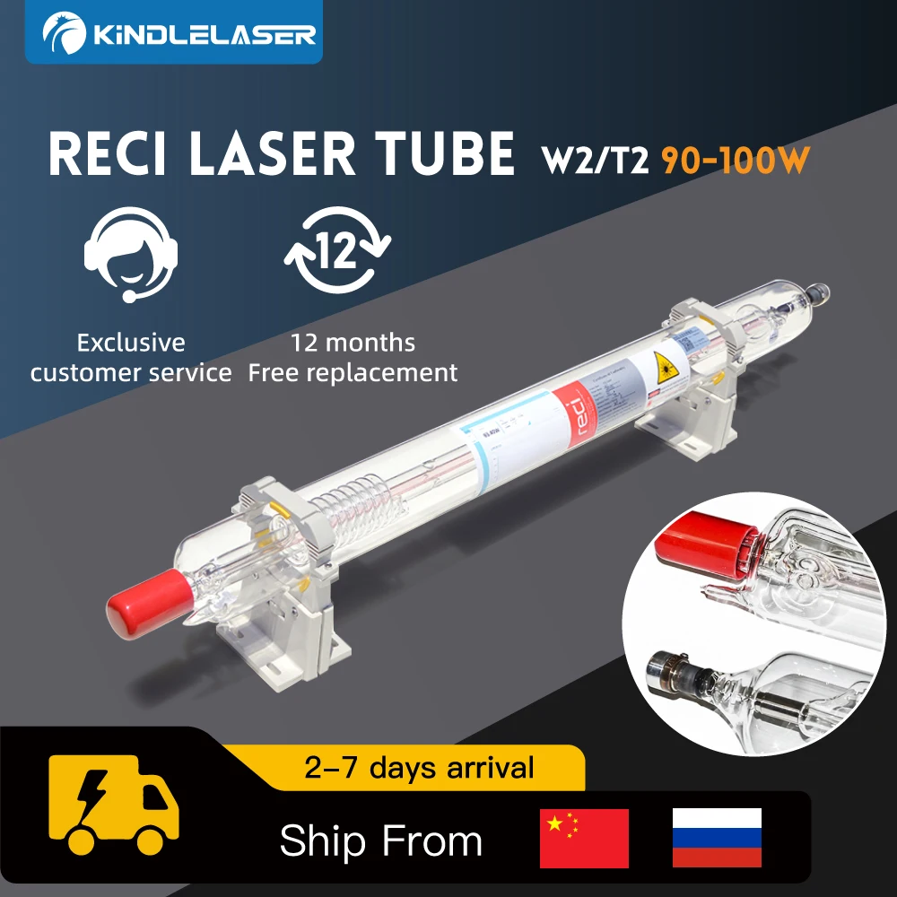 KINDLELASER Reci W2/T2 90W-100W Lampa laserowa CO2 Bezpieczne opakowanie Dia. 80mm/65mm Maszyna do grawerowania laserowego CO2 S2 Z2