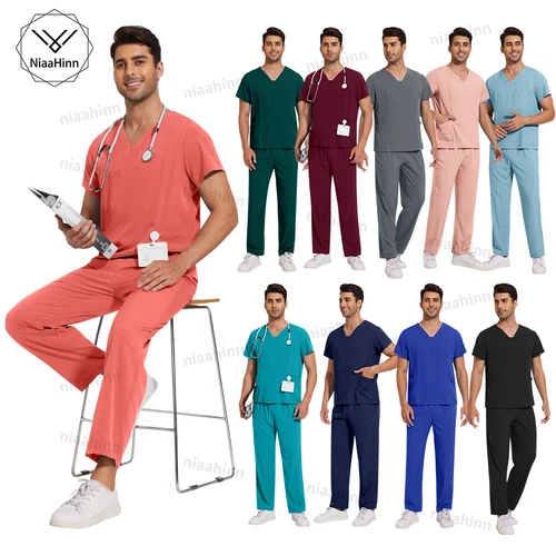 Imagen 1 del producto Venta al por mayor, conjuntos de uniformes médicos, traje elástico, artículos de enfermería para el cuidado de la salud, uniformes quirúrgicos Unisex, uniforme para mujer y hombre