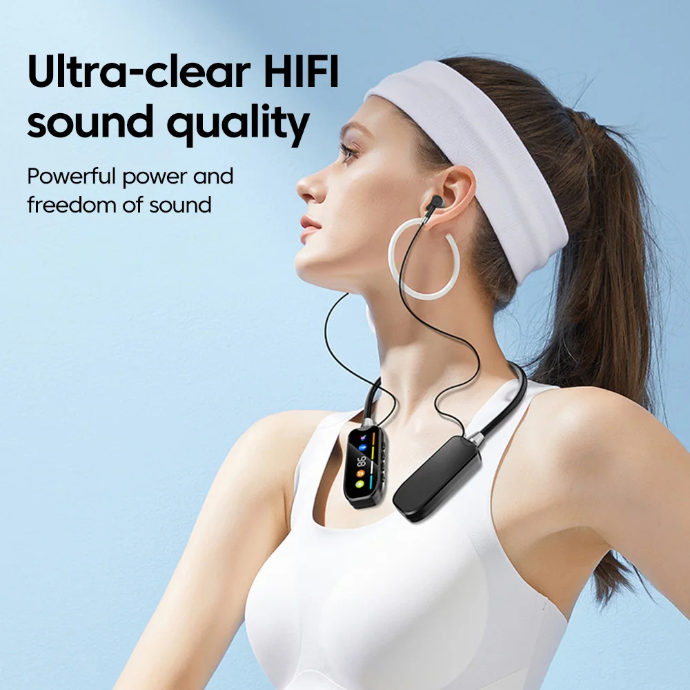 OLAF سماعات لاسلكية بشريط حول الرقبة بلوتوث V5.4 سماعات مع عرض الطاقة HiFi جودة الصوت سماعة رياضية سماعات أذن مغناطيسية