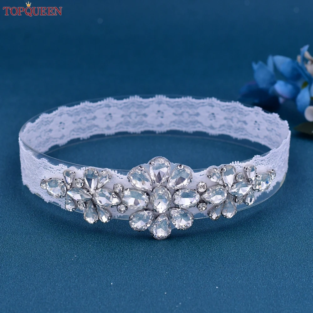 TOPQUEEN-liguero de encaje hecho a mano con cuentas de diamantes para boda, cinta sexy, liga, porte, jartelle, pierna, novia, S45, personalizado