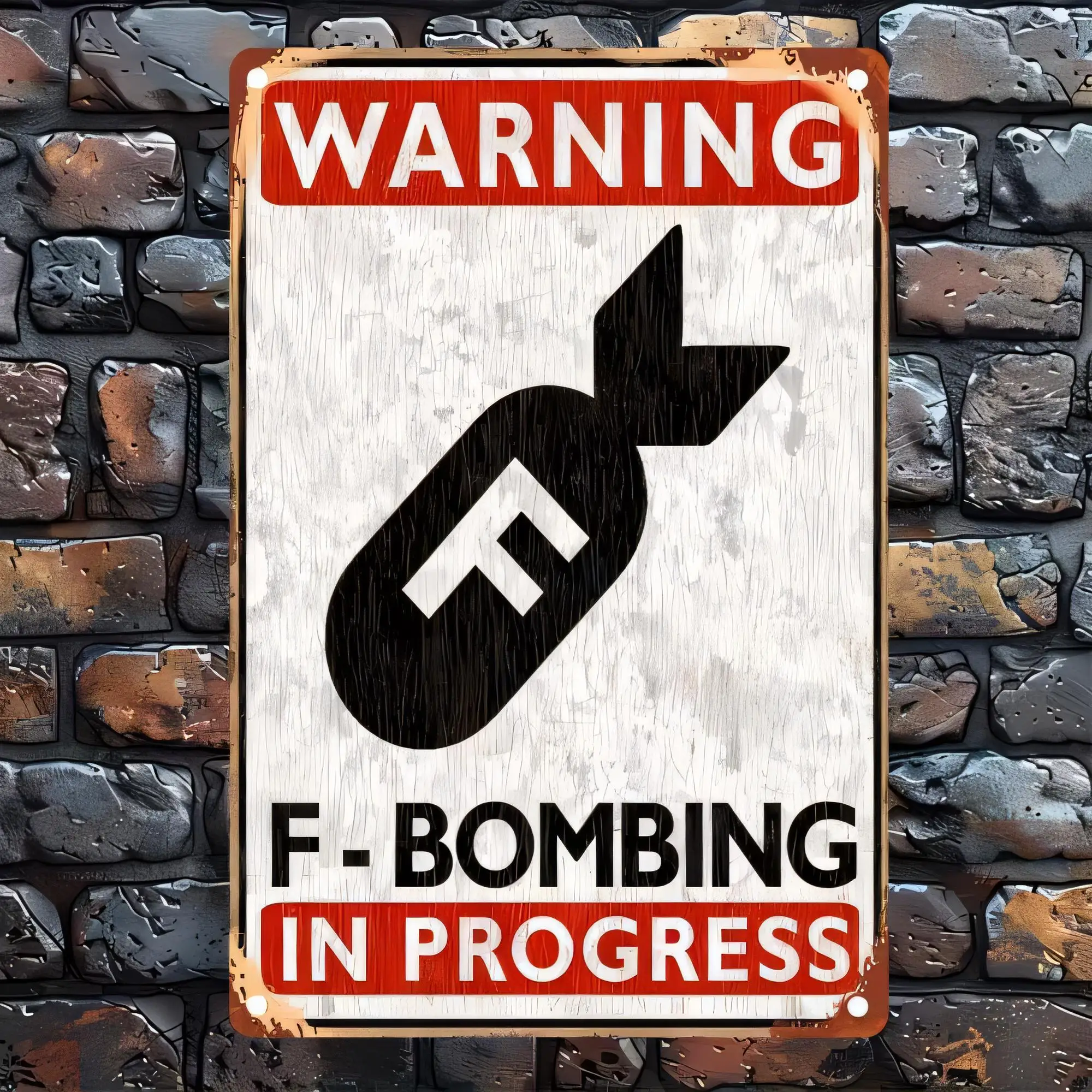 Warning F-Bombing In Progress Tin Sign, Funny Detonation Hazard Metal Poster, Vintage Retro Wall Decor for Garage Man Cave, Bar