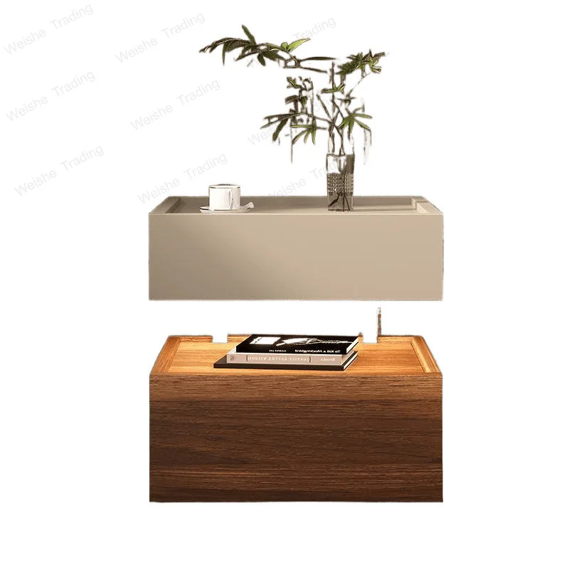 

AOLIVIYA Modern Minimalist Bedside Table Floating Solid Wood Bedside Cabinet Italian Style Sensor Light Bedroom Nightstands