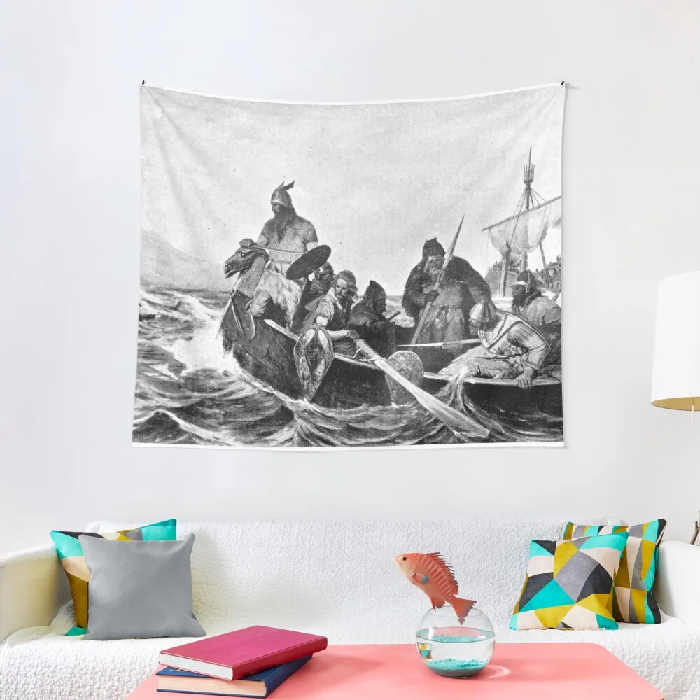 

Vikings Landing in Iceland Illustration (1909) Tapestry Nordic Home Decor Decoration Home Tapestry