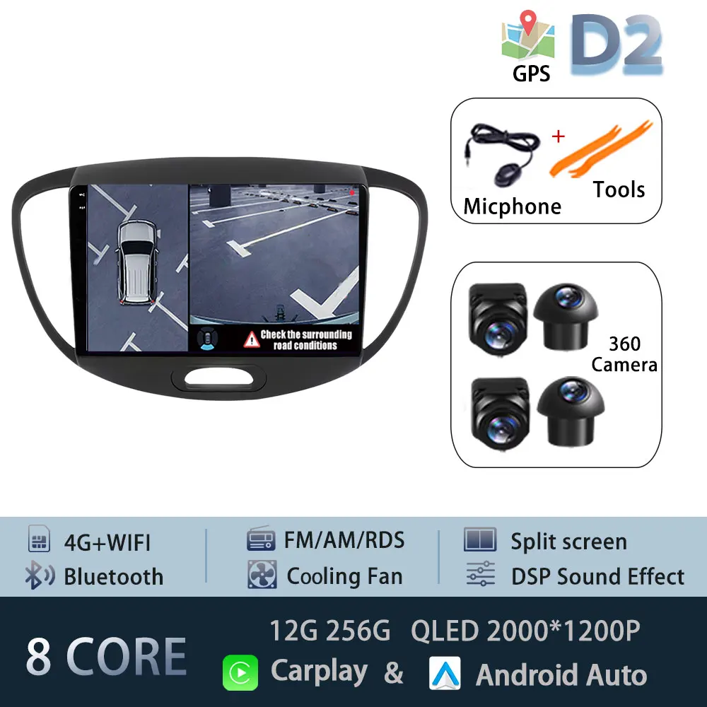 Android 15 Carplay Auto Radio Voor Hyundai I10 2007-2013 CarPlay Auto GPS Recorder Multimedia video Speler 4G + WiFi DSP
