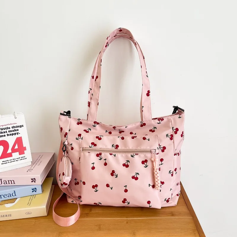 

High Quality Personality Tote Bags 2025 Fashion New Fruits Large Capacity Nylon Interior Zipper Pocket Shoulder Bags for Women