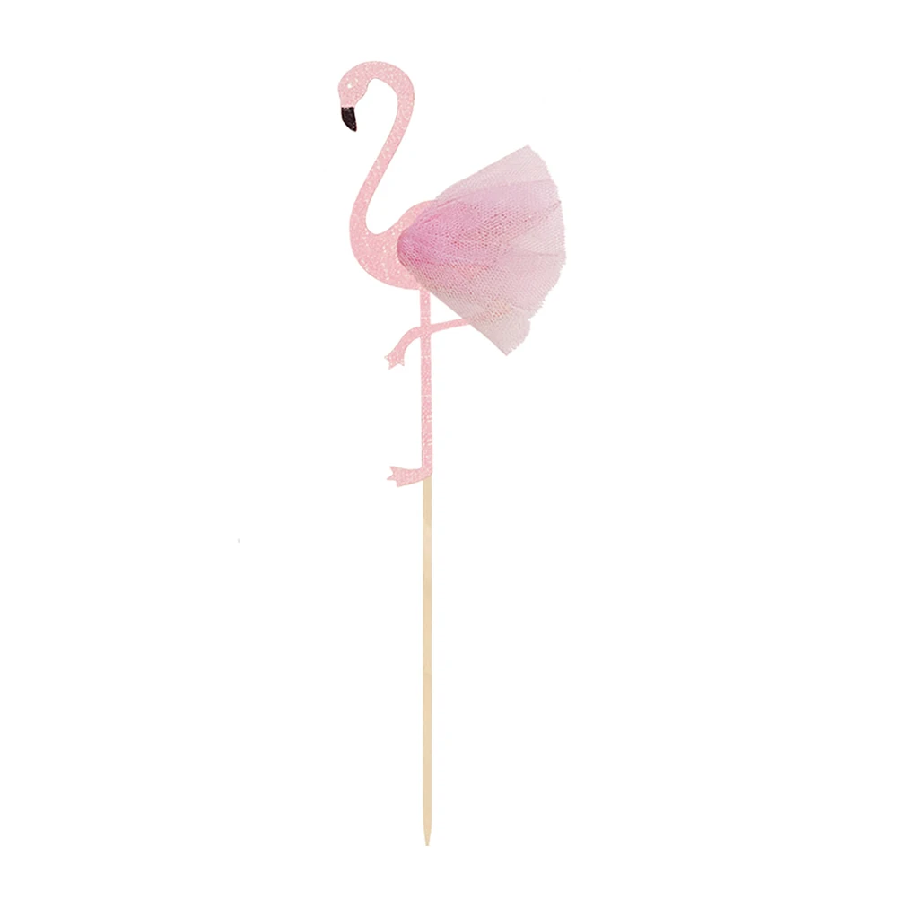 

12PCS Ballet Flamingo Cake Topper Pink Summer Beach Cupcake Decorations Props for Birthday Halloween Party Celebrations