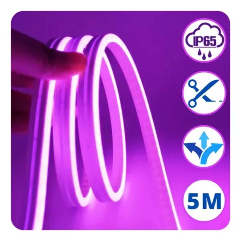 neon light decorative strip, flexible monochrome 5-meter purple waterproof  lighting hose, 120  per meter, can be cut for househ