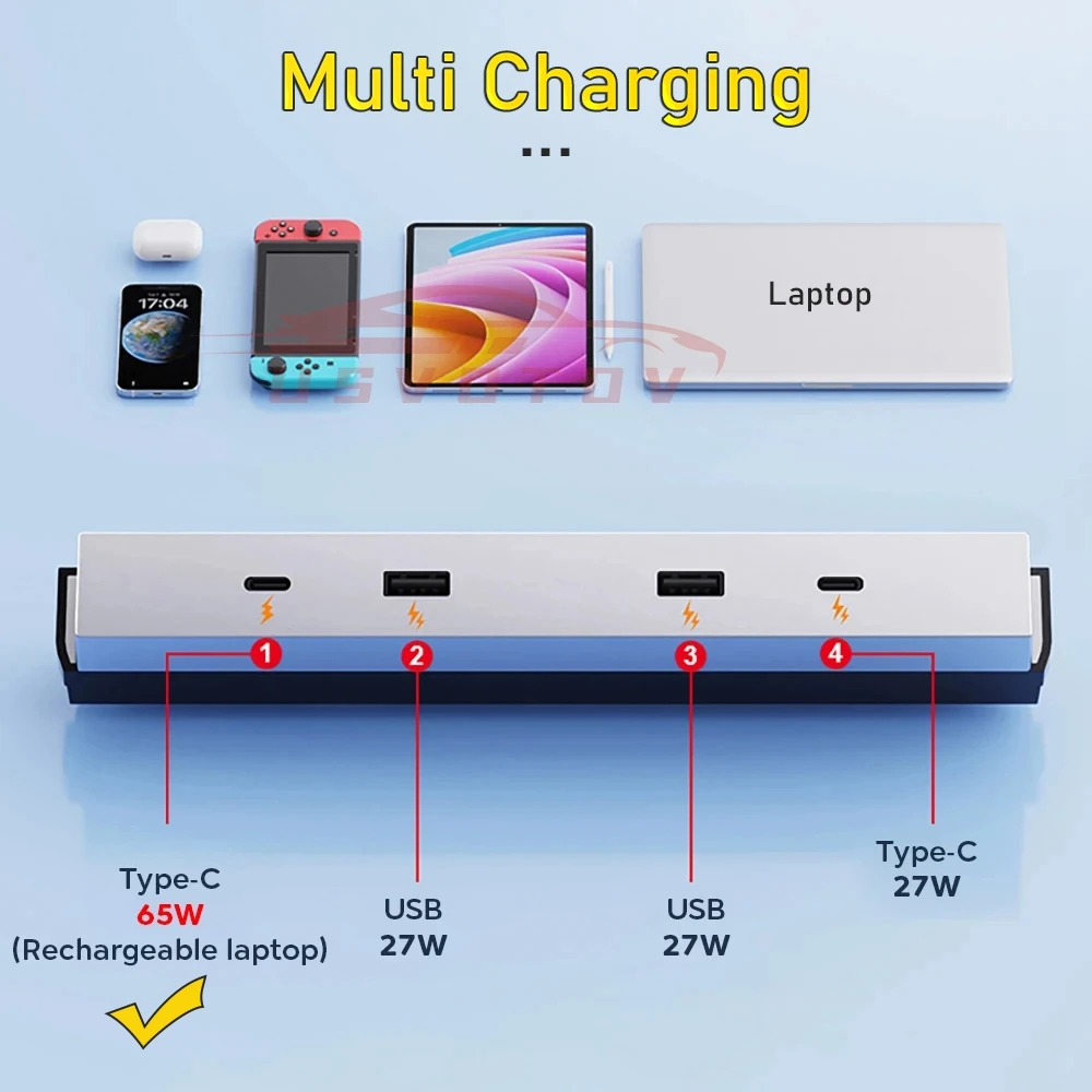 For Tesla Model 3 Highland 2024 65W Expansion Dock Central Control Charging Shunt USB HUB Accessories Extender Fast Intelligent