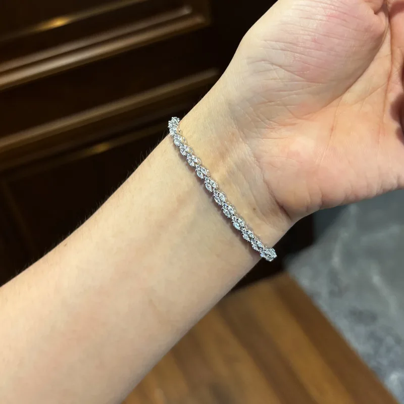 Luxury Solid Platinum PT950 Double Row Horse Eye Moissanite Diamond Bracelet Full Diamond Women's Ins Fashion Bracelet