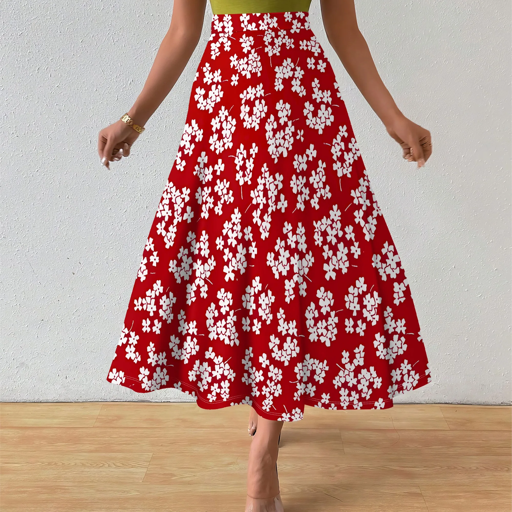 

Nupusa Clover Print Skirt for Women Regular Size Summer Casual High - Waist Midi Skirt
