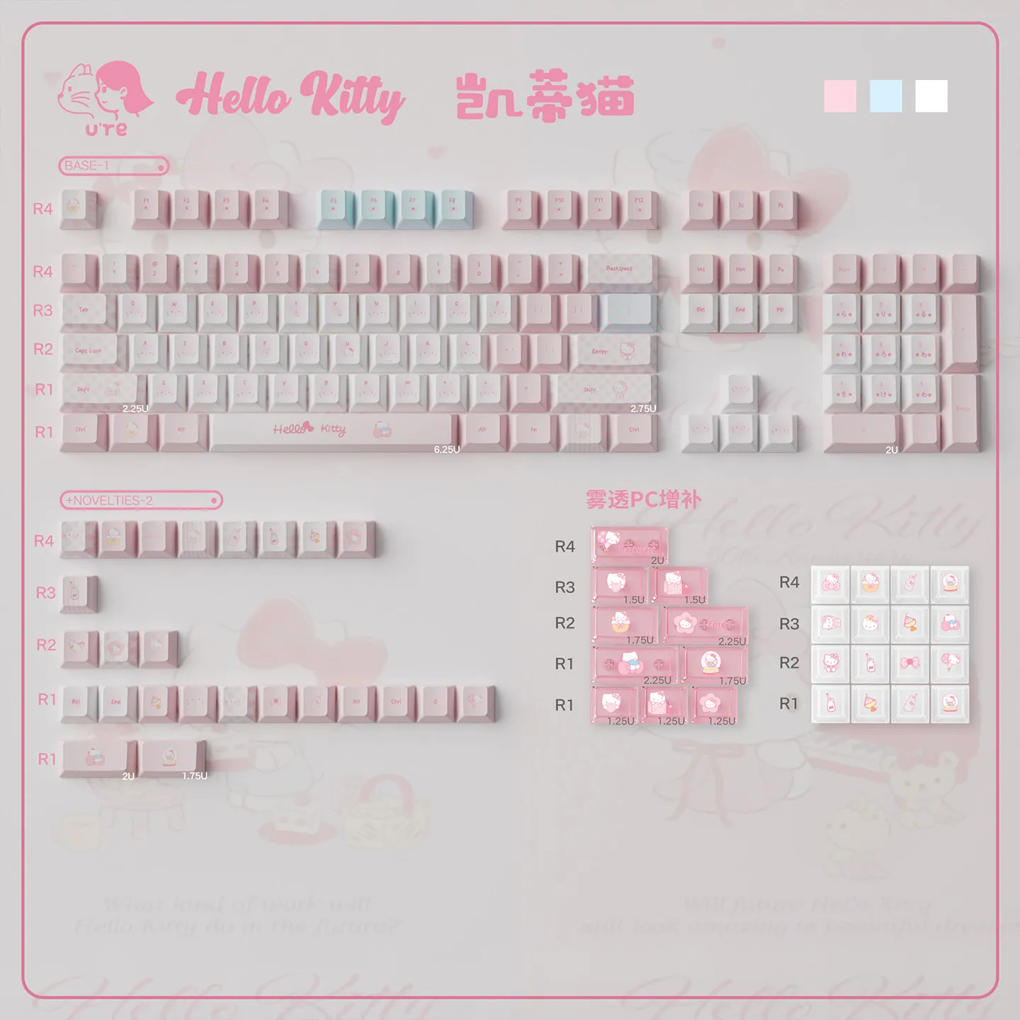 Cartoon Anime Hello Kitty Theme Keycaps Set for MX Gamer Mechanical Keyboard Personalized Keycaps Cherry Profile Gifts for Girls