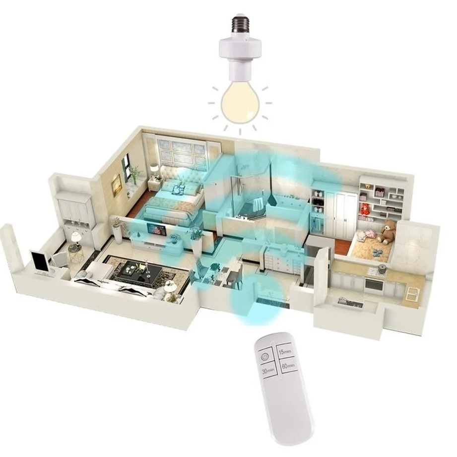 Wireless remote control smart timer switch E27 to E27 lamp holder 220V house multi light switch baby room bedroom timer switch