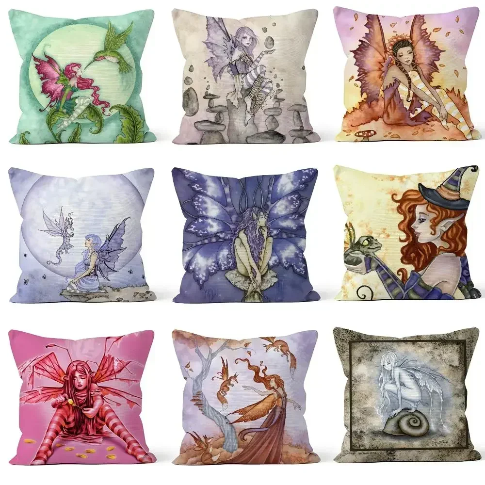 Artist Amy Brown Watercolor Fairy Art Cushion Cover Throw Pillow Soft Short Plush Cozy Colorfast For Sofa Bedroom Home Decor