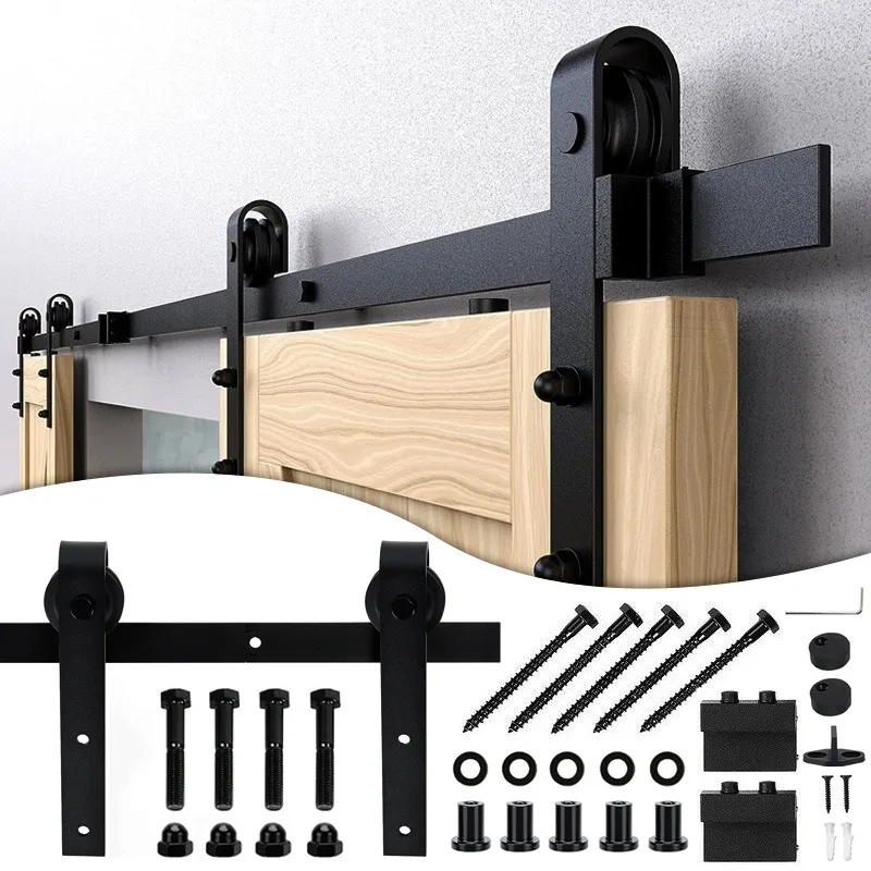 American Barn Door Crane Rail, Retro Sliding Door Slide Rail, Carbon Steel Guide Rail Full Hardware Accessories Set