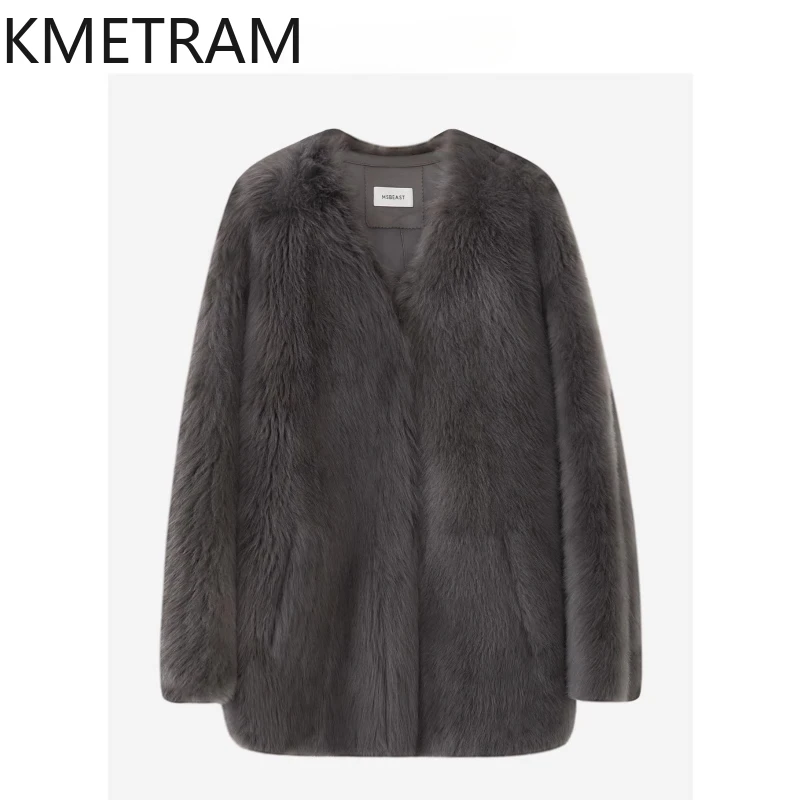 

Двусторонняя меховая куртка из натуральной овчины тосканы, женская шуба высшего качества с v-образным вырезом, зимняя женская одежда 2025 abrigos