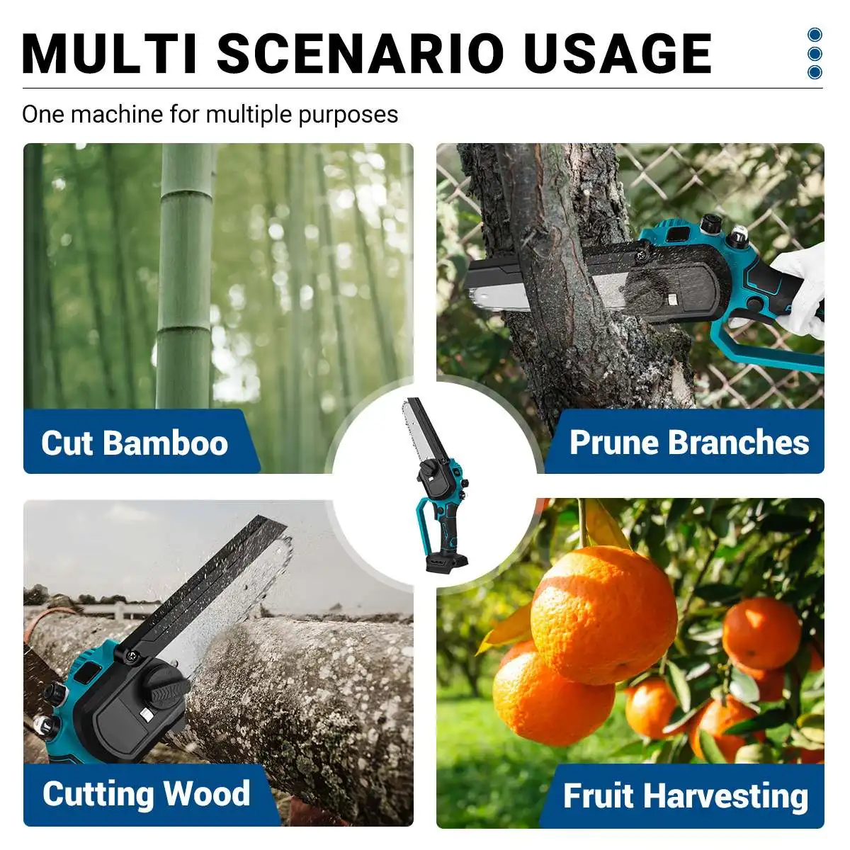 8inch Brushless Electric Chainsaw 5M/S Cordless Chain Saw with Oil Pot Woodworking Tree Branches Cutting for Makita 18V Battery