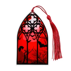 Scarlet Bat Bookmark Gothic Acrylic Bookmark with Tassel Reading Marker for Book Lovers, Everyday Office Supplies, Holiday Gift