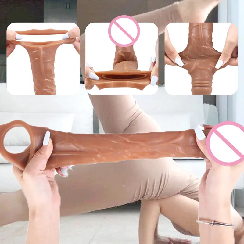 Penis Extender Sex Toys Reusable Penis Sleeve Extender Vibrator Sex Shop For Man Condom Cock Erotic Products for Adult Men