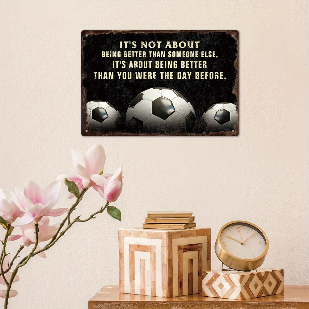 Classic Metal Sign - Football Inspirational Quotes, Multifunctional Metal Wall Art, Inspiration Plaque for Home, Farmhouse, Football Enthusiasts, Chinese Text, Wall Hanging Decoration - 1 Piece