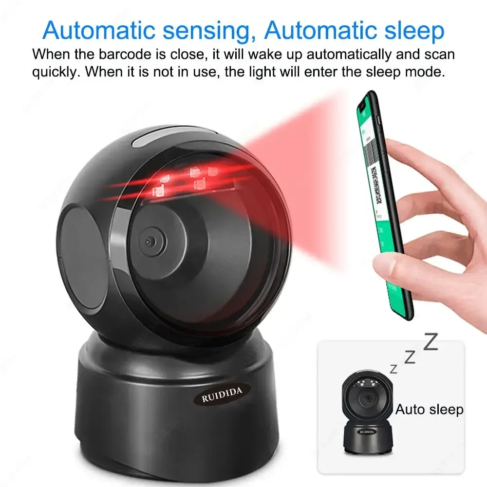 1D 2D Code Scanner Wired Bar Code Scanner USB Desktop Reader Portable Handsfree Omnidirectional Automatic Qr Code Scanner