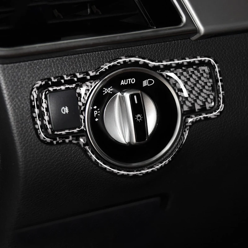 สําหรับ Mercedes Benz A GLA CLA Class W176 X156 C117 2013-2019 คาร์บอนไฟเบอร์รถยนต์อุปกรณ์เสริมไฟหน้าสวิทช์ลูกบิด Trim สติกเกอร์