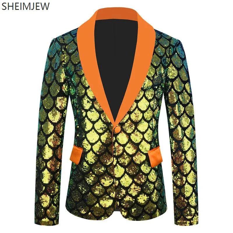 Velvet Phantom Double-sided Fish Scale Sequins Shining Personality Men Suit Wedding Banquet Stage Performance Party Dress Jacket